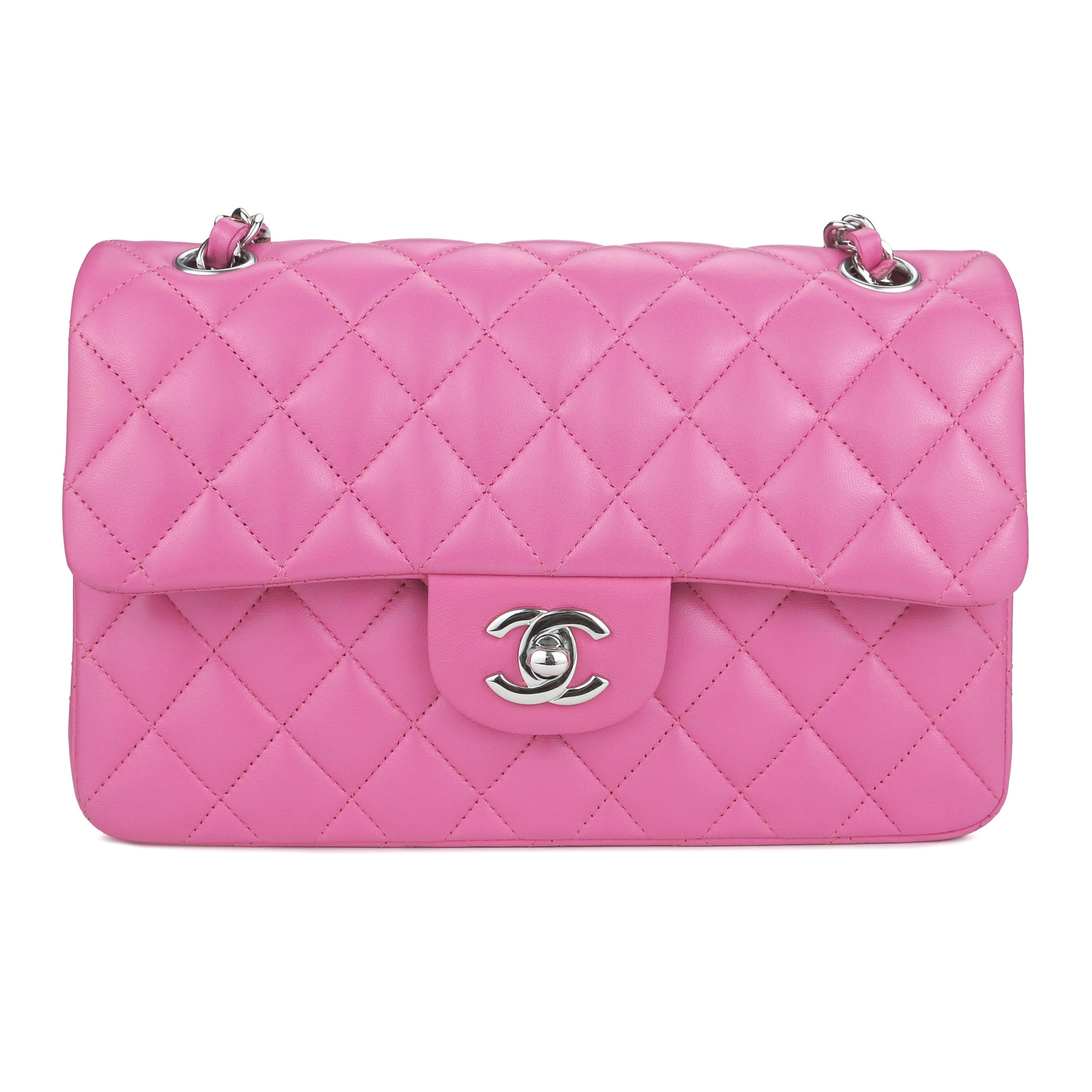 Chanel Pink Iridescent Quilted Lambskin Square Mini Classic Flap Silver  Hardware  Madison Avenue Couture